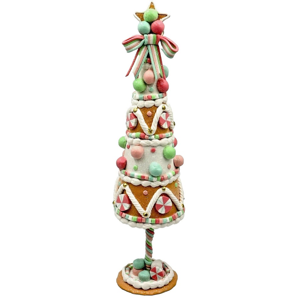 Whimsical Peppermint Candy Gingerbread Decor 14.5" Pastel Pink Christmas